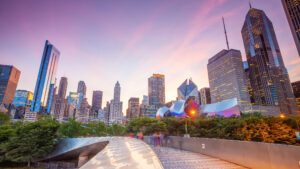 Downtown chicago skyline cityscape in Illinois, USA